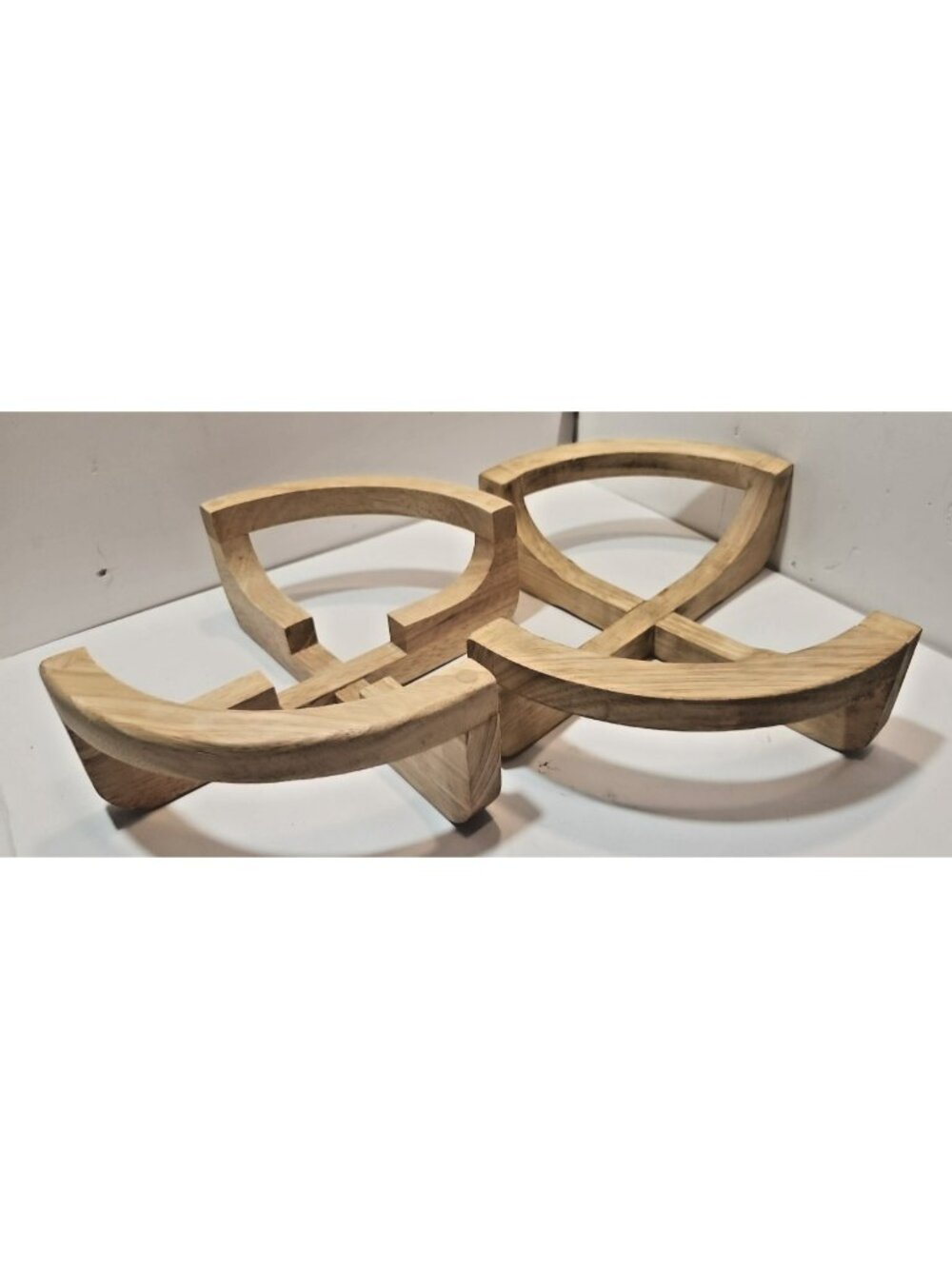 MCM Serving Cradle Light Wood Serving Bowls Holder Casserole Trivet Plant Stand